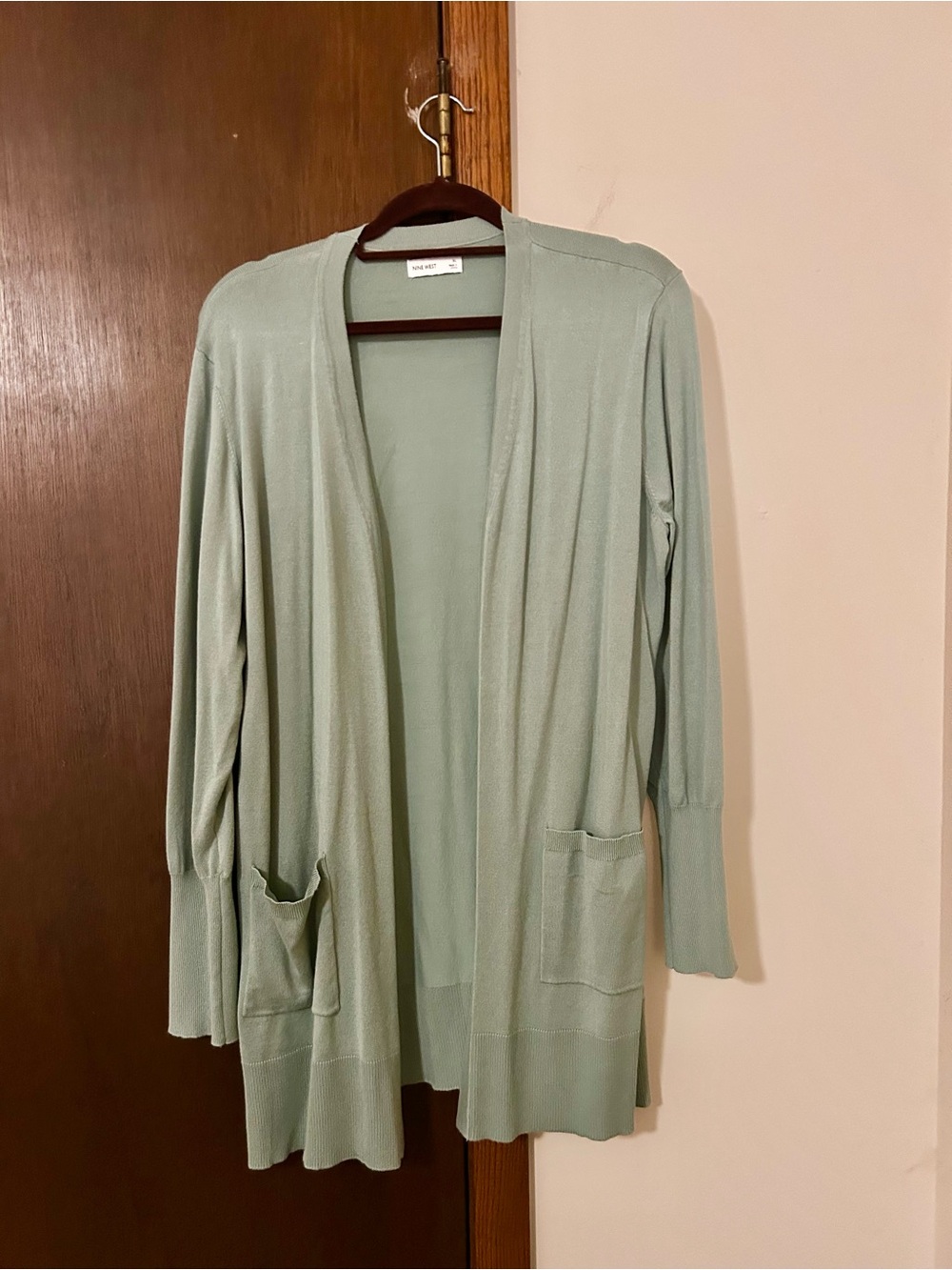 Nine West Light Sage Green Open-Front Cardigan